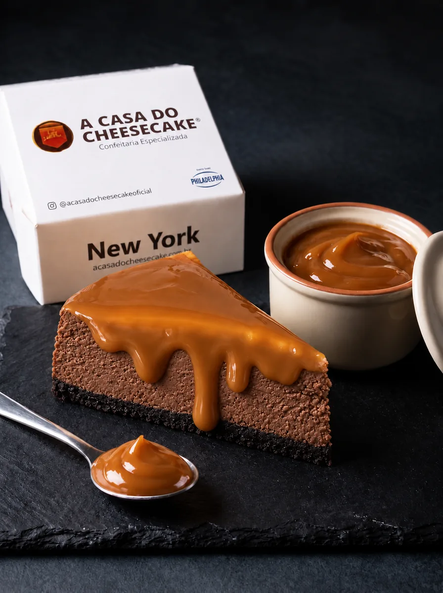 Fatia de cheesecake sabor Duplo Chocolate com Doce de Leite