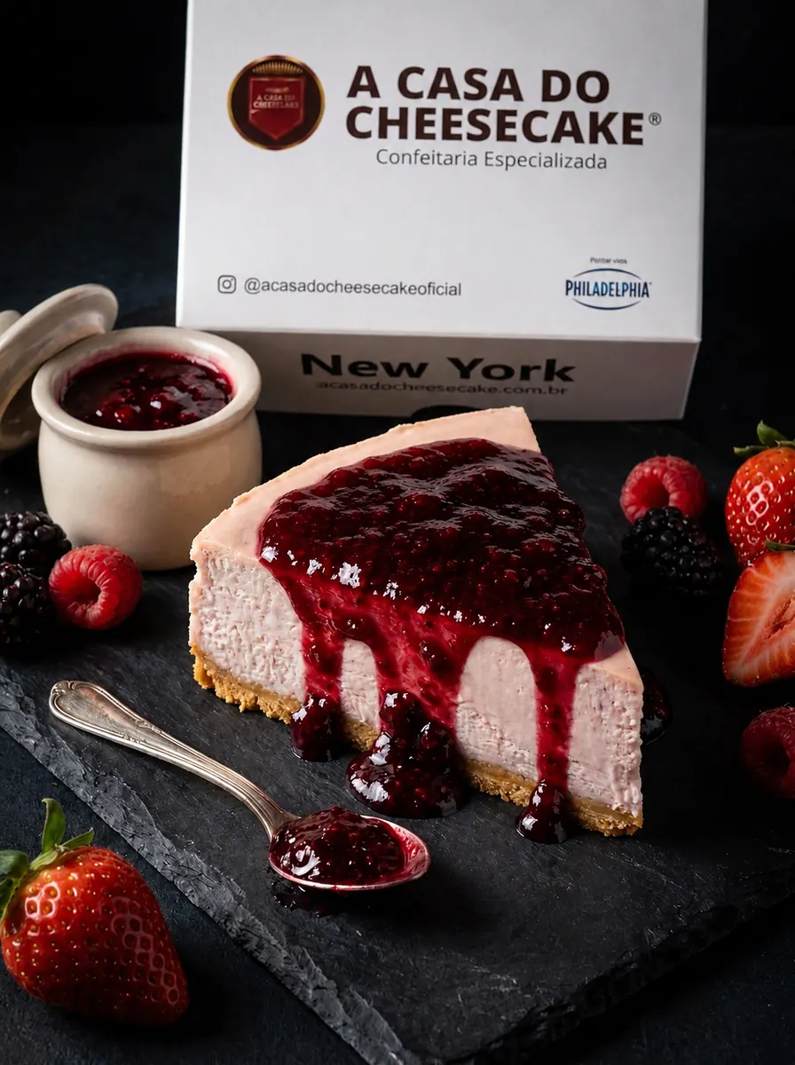 Fatia de cheesecake sabor Duplo Frutas Vermelhas